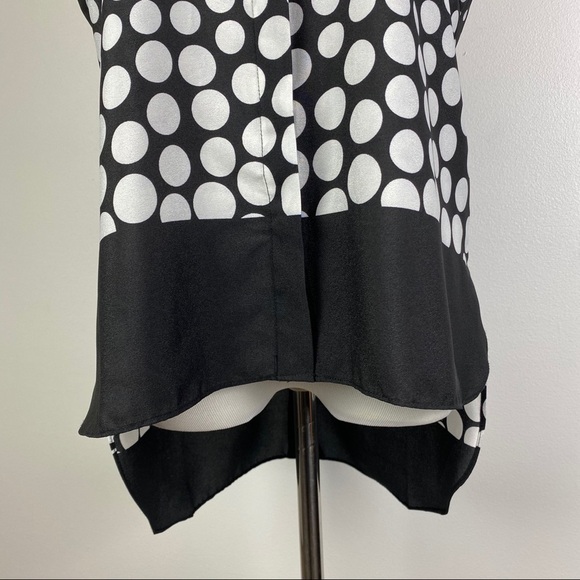 Milano Polka Dot Hi Low Top Women's Medium Black White Sleeveless Button Front - Picture 4 of 8